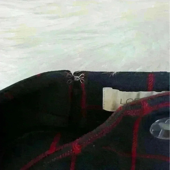 Loft Front Button Check Print Mini Skirt Red/Navy 2 - Picture 5 of 7